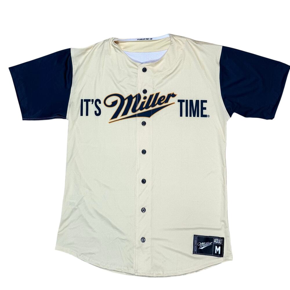 Miller Lite Beer Baseball Jersey Size M Retro Button Up Shirt Its Miller Time